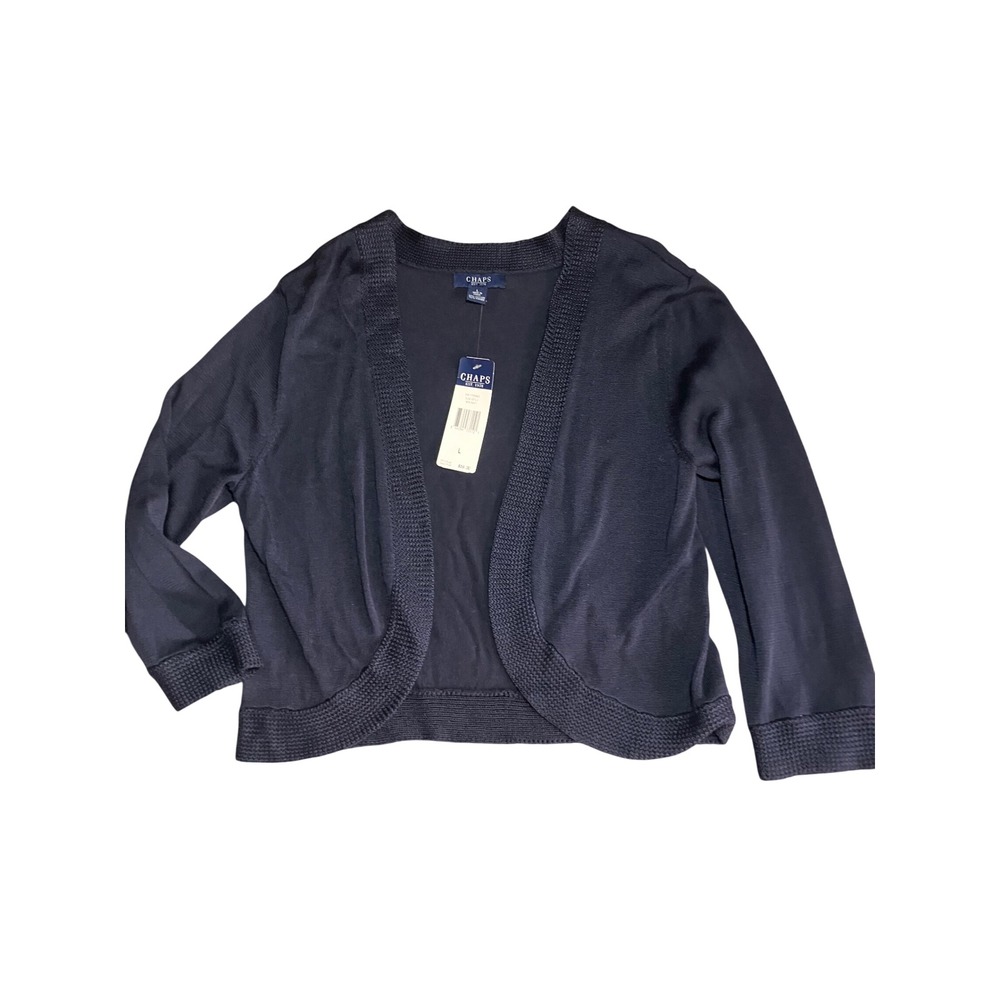 Chaps Women Navy Blue Knit Cardigan Sweater Bolero Jacket Size L‎